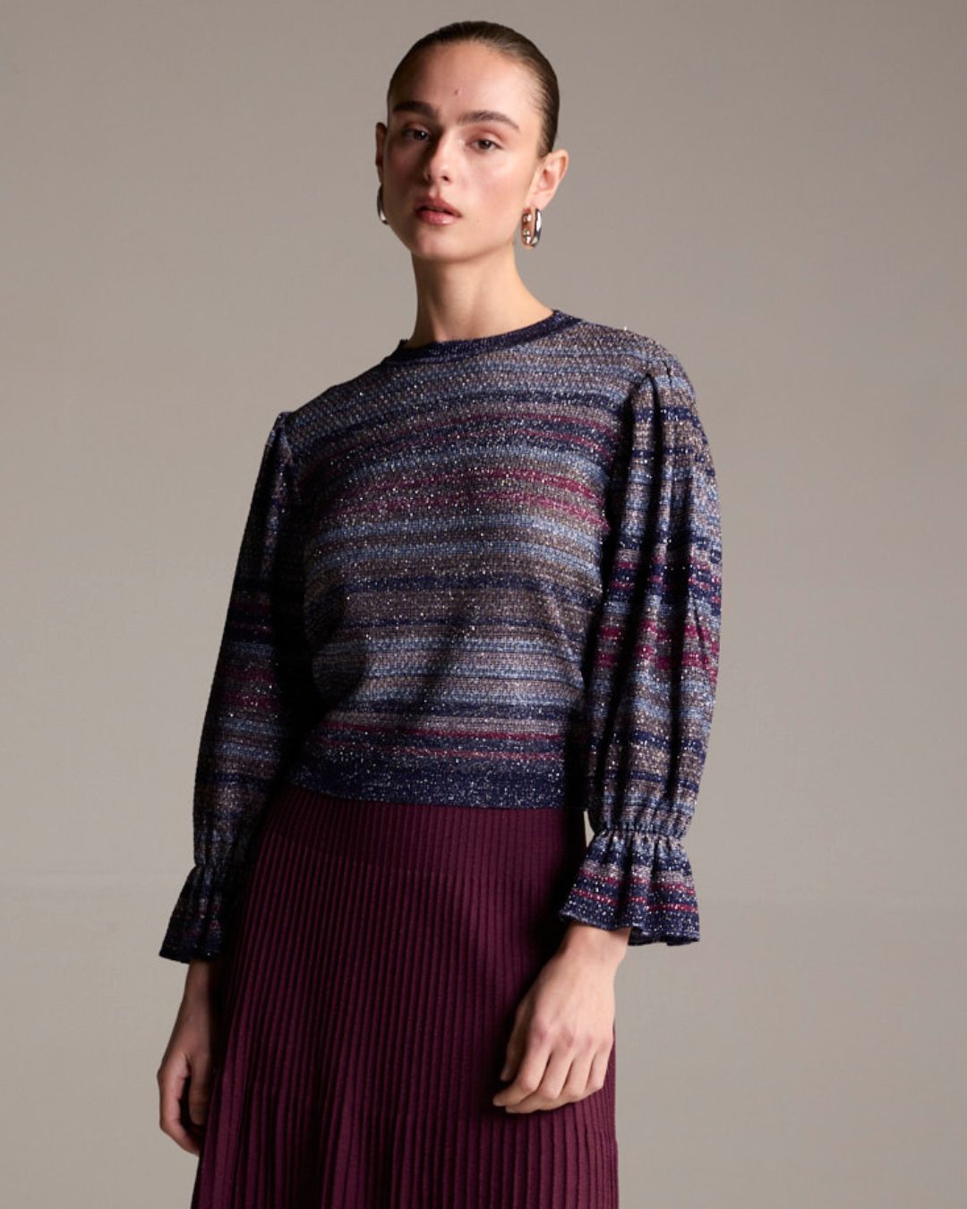 Blusa Nuage Manga 3/4 Lurex Listras - Maria Pavan