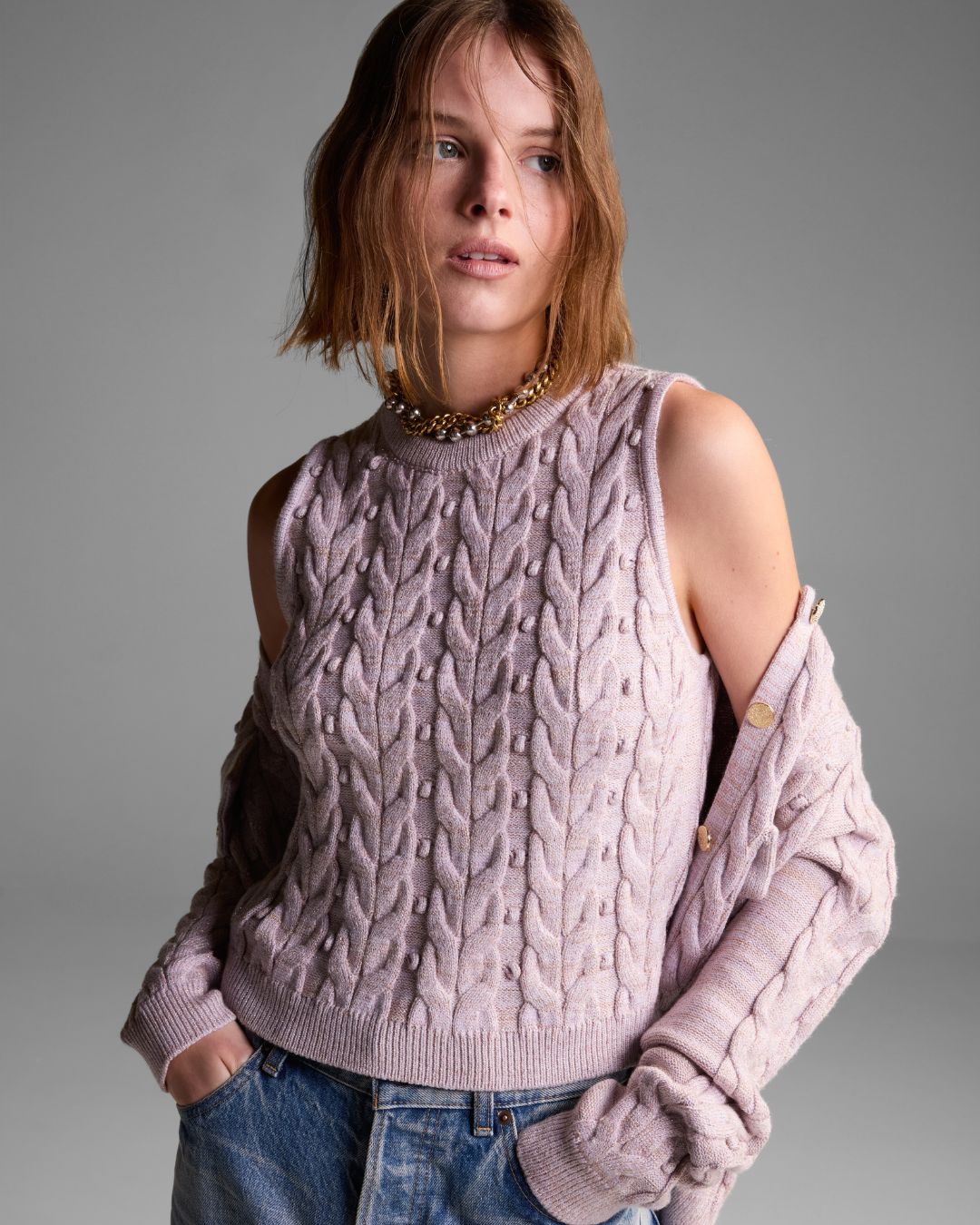 Blusa Colete Village Lilás Lurex - Maria Pavan