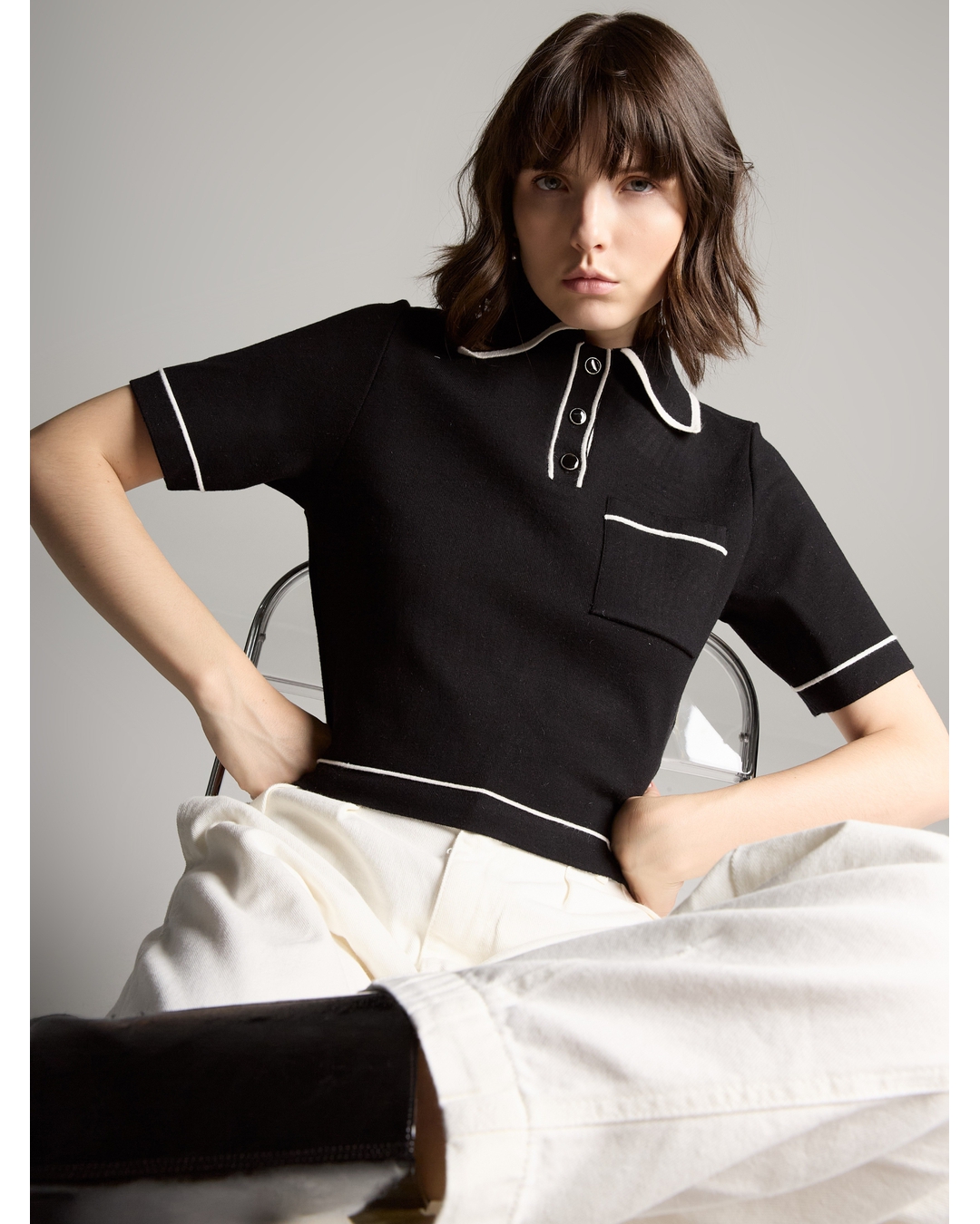 Blusa Gola Polo Natália Preta - Maria Pavan