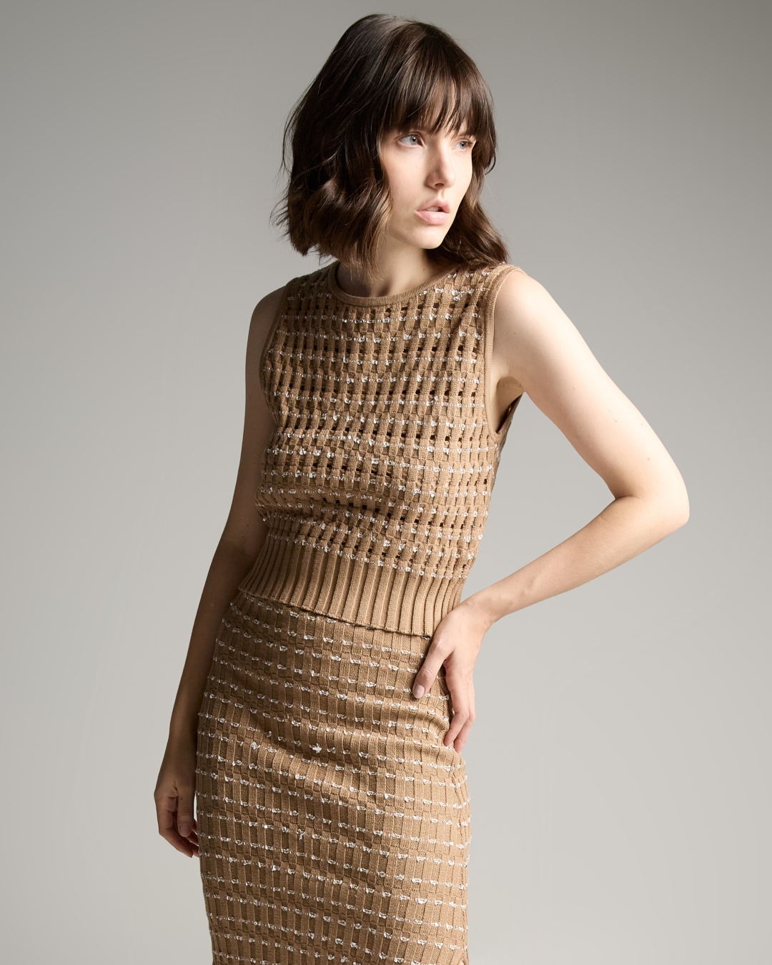 Colete Origem Bege Com Paetês - Maria Pavan