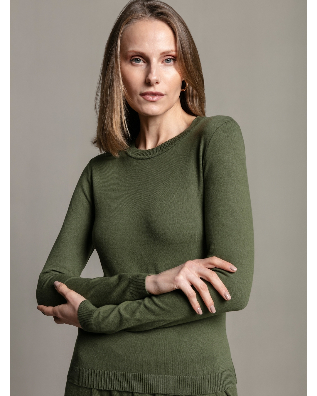 Blusa PurE Gola Careca Verde Militar - Maria Pavan