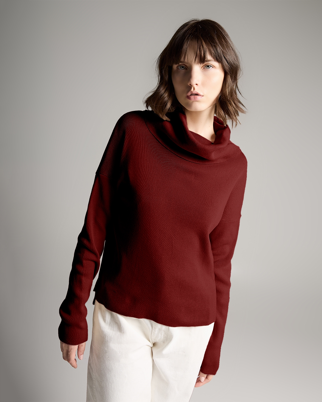 Blusa Box Gola Alta Bordô - Maria Pavan