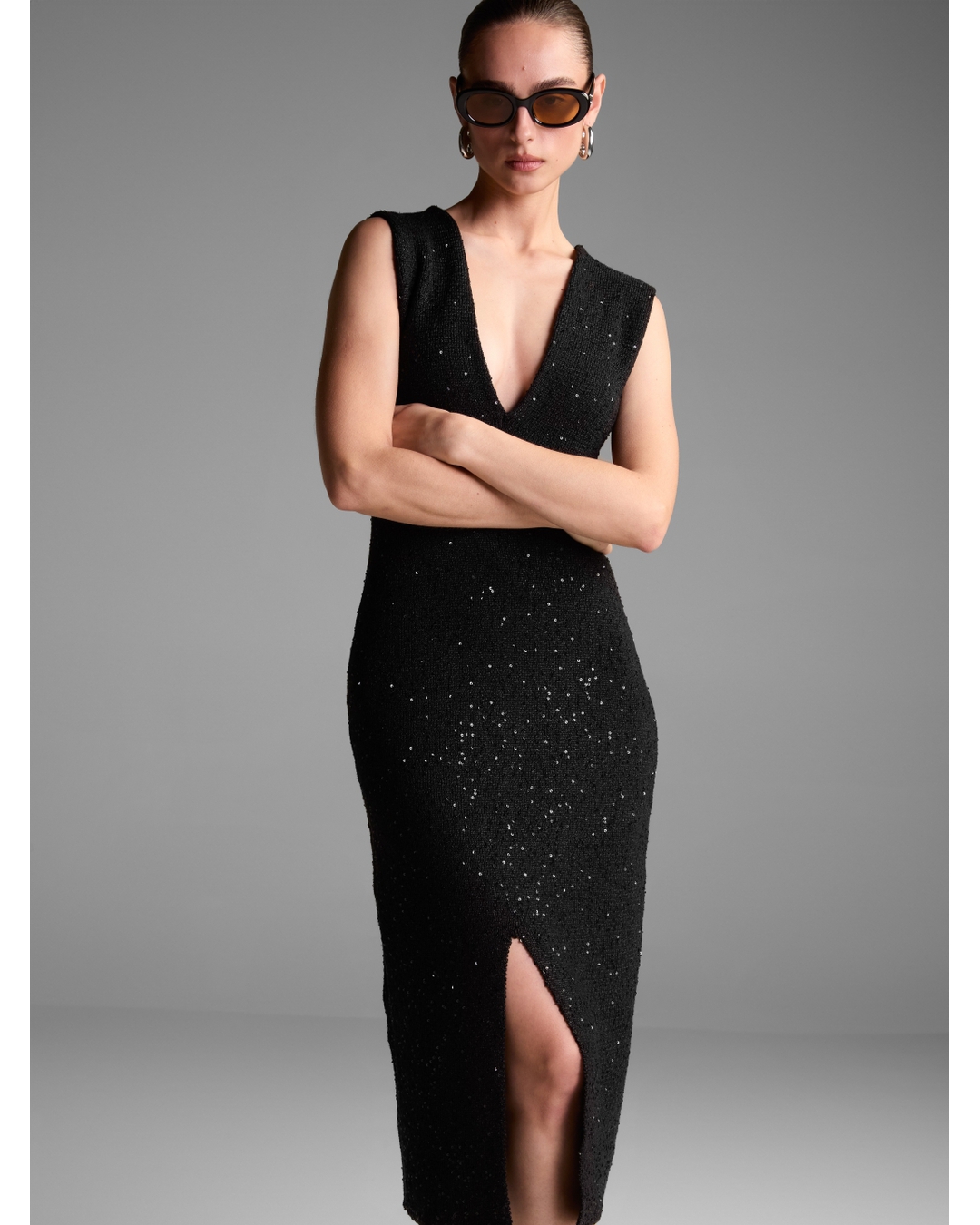 Vestido Midi Bryant Preto Paetês - Maria Pavan