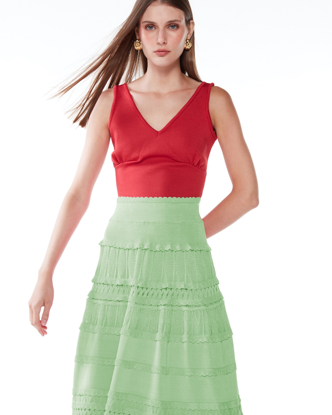 Saia Midi Irene Verde Folha - Maria Pavan