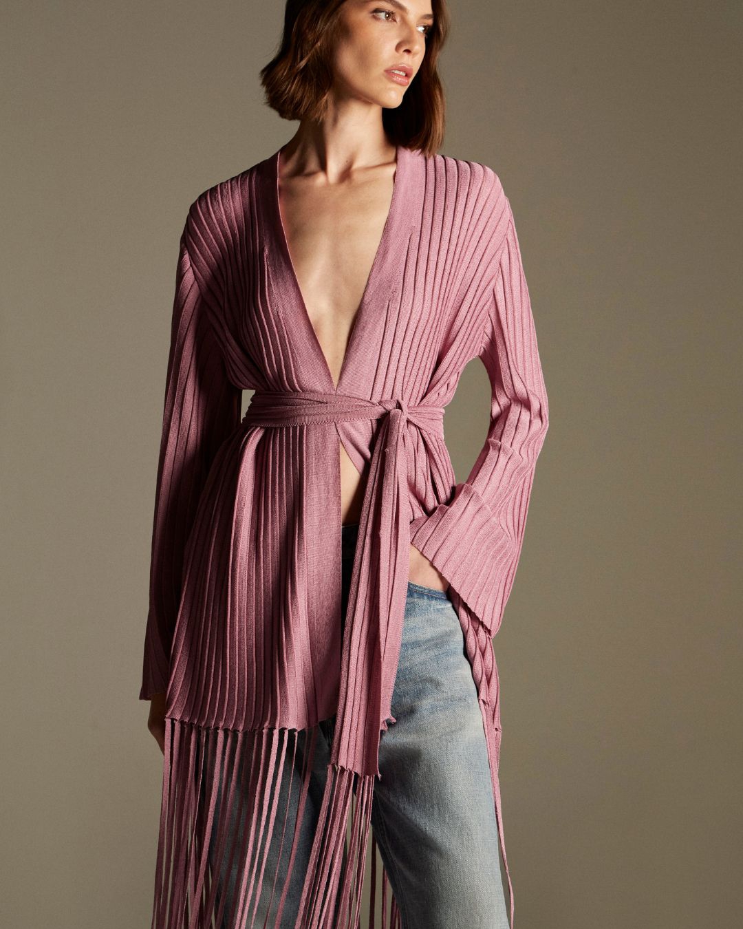 Kimono Franjas Violeta - Maria Pavan