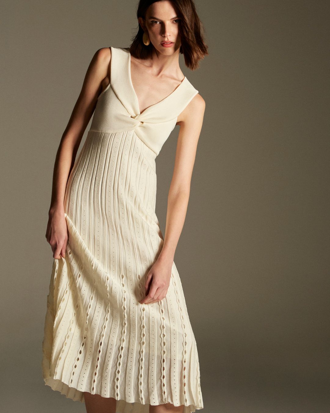 Vestido Midi Dalia Branco Off White - Maria Pavan