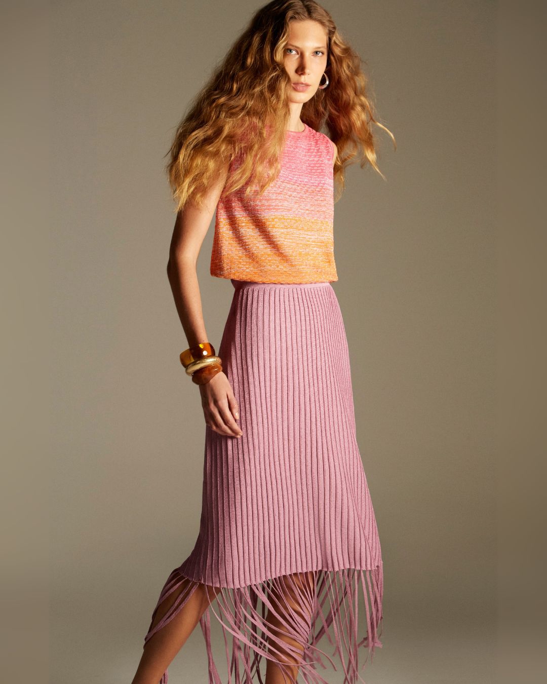 Saia franjas Violeta - Maria Pavan