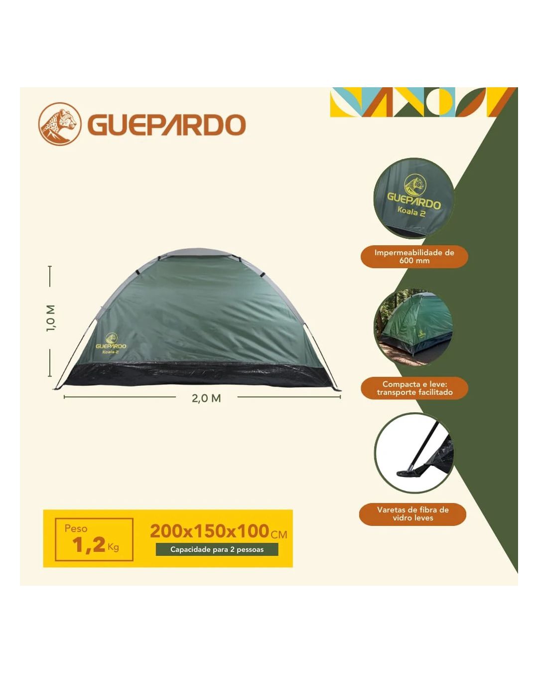 Barraca Acampamento Iglu 2 Pessoas Koala Guepardo