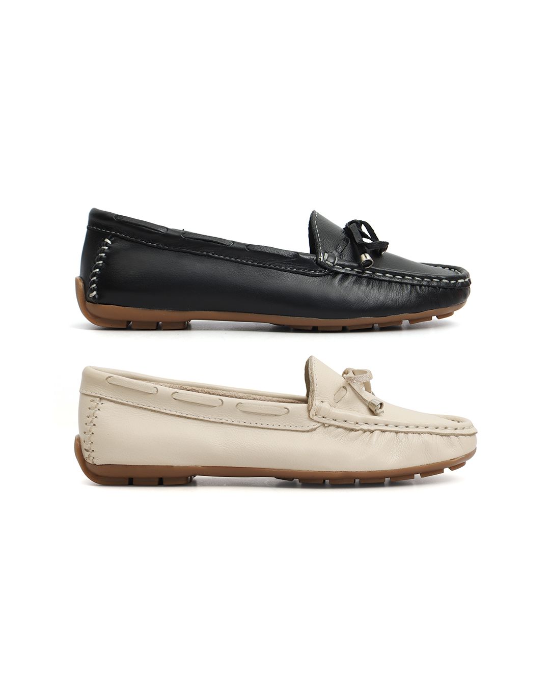 Kit 2 Mocassins Casual Feminino Em Couro Crem... - Malta Shoes