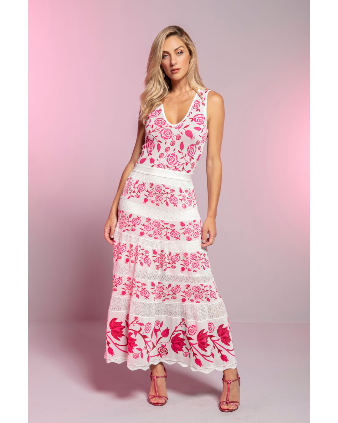 Vestido Jacquard Roses - Maria Pavan