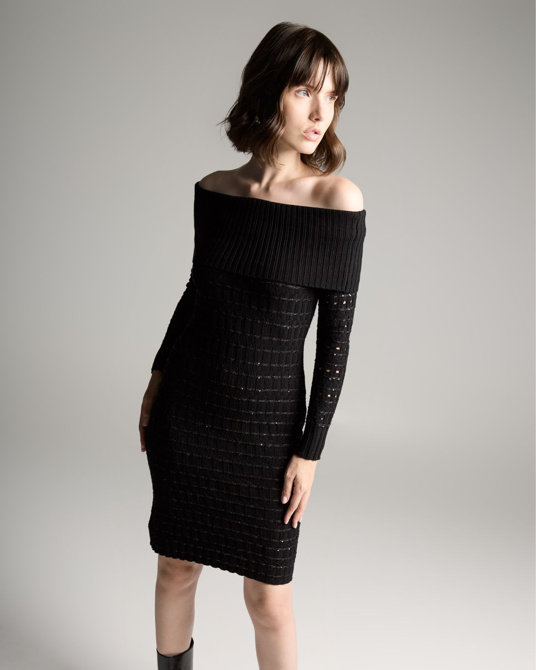 Vestido Ombro a Ombro Origem Preto Com Paetês - Maria Pavan