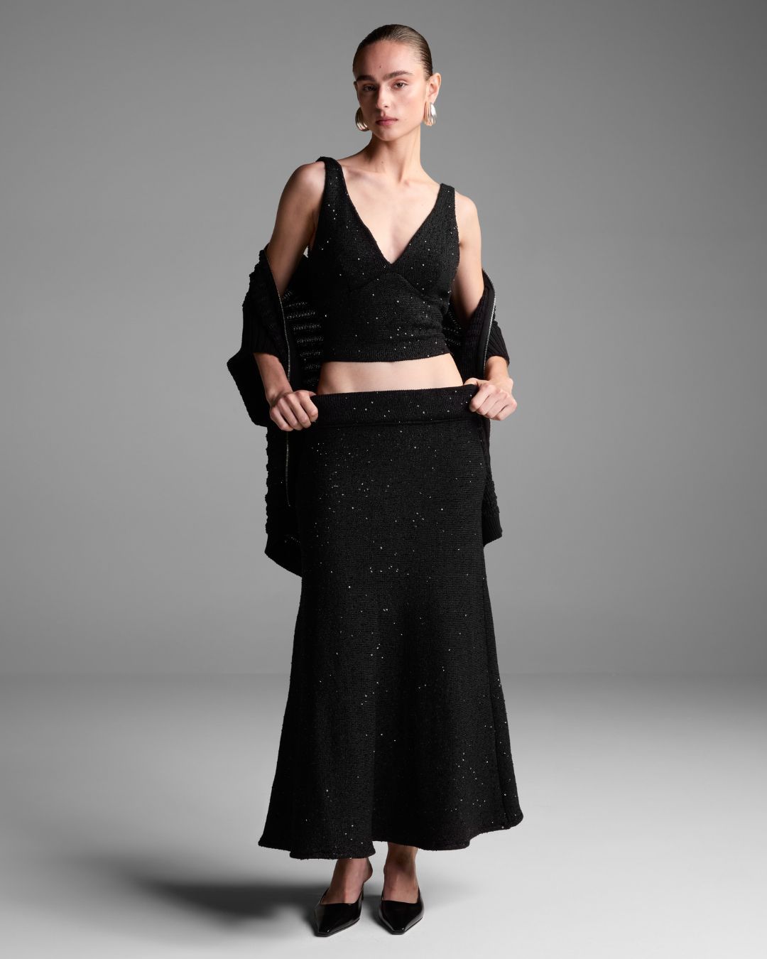 Saia Midi Erika Paetes Preto - Maria Pavan