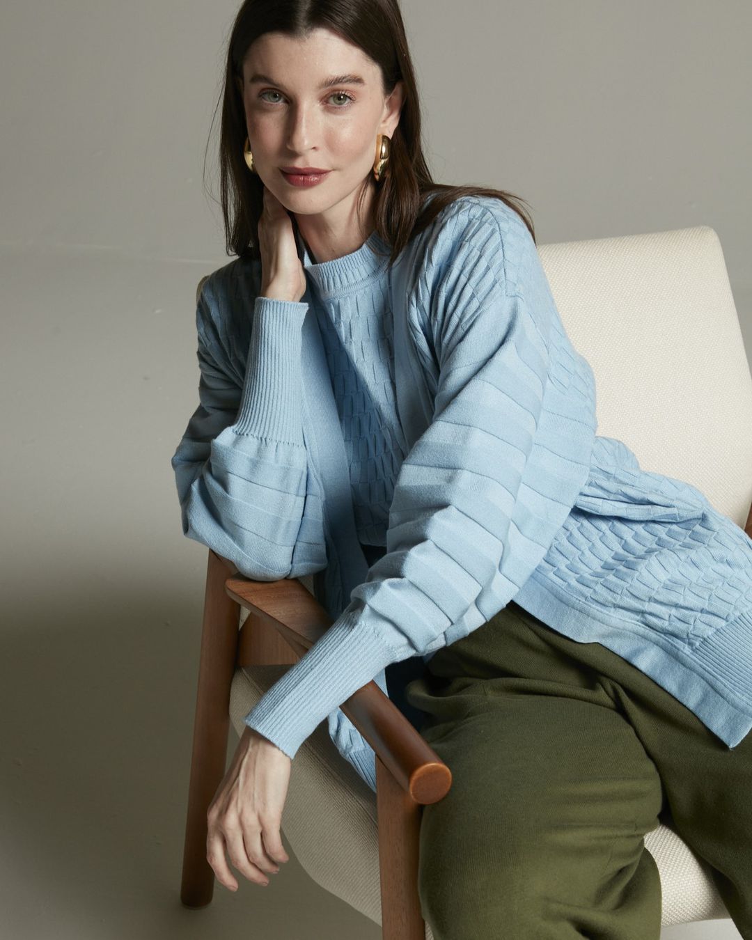 Casaco Damier Azul Claro- - Maria Pavan