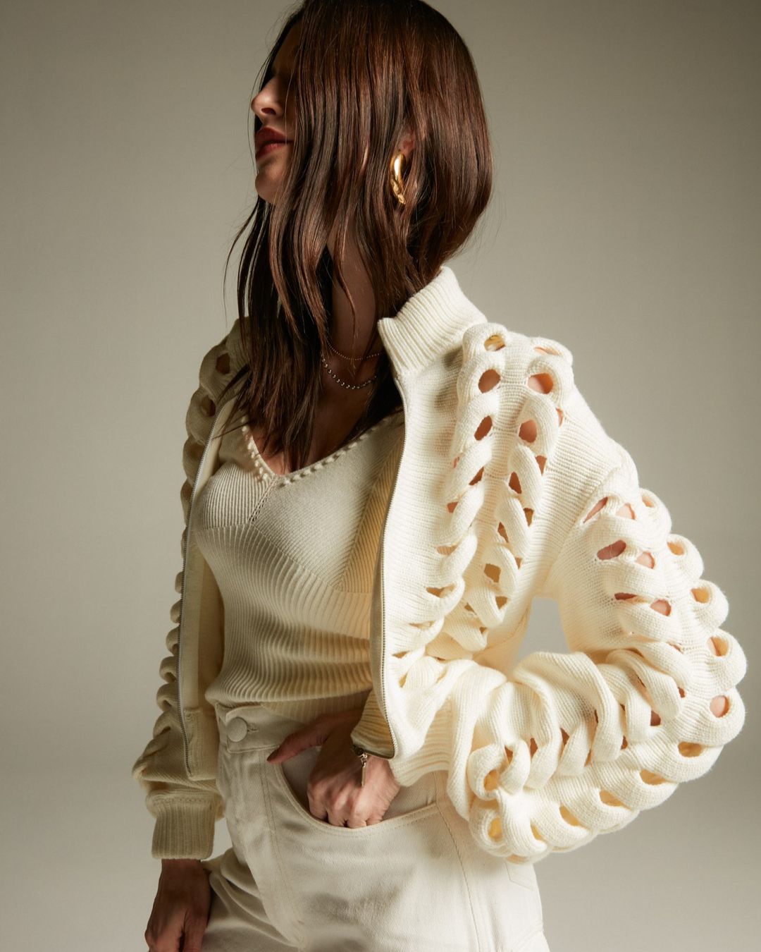 Jaqueta Tranças Dinamarca Off White- - Maria Pavan