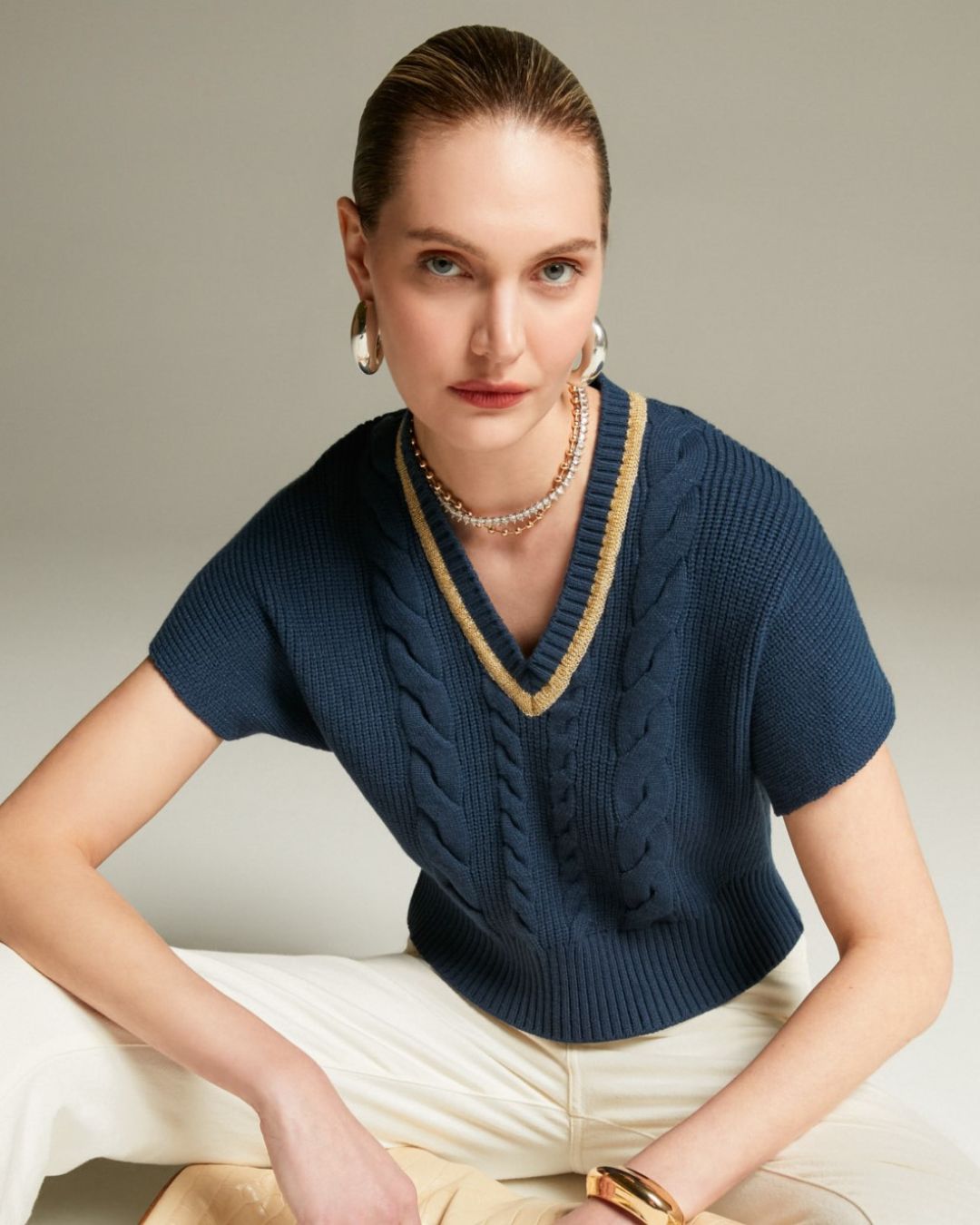 Colete blusa Bergen Azul Marinho- - Maria Pavan