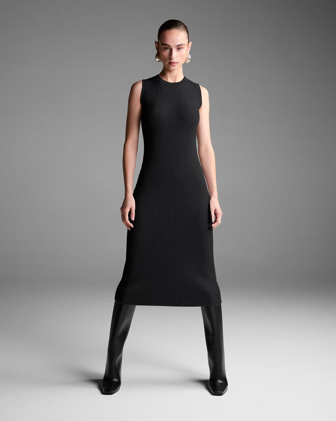 VESTIDO REGATA CANELADO PRETO - Maria Pavan