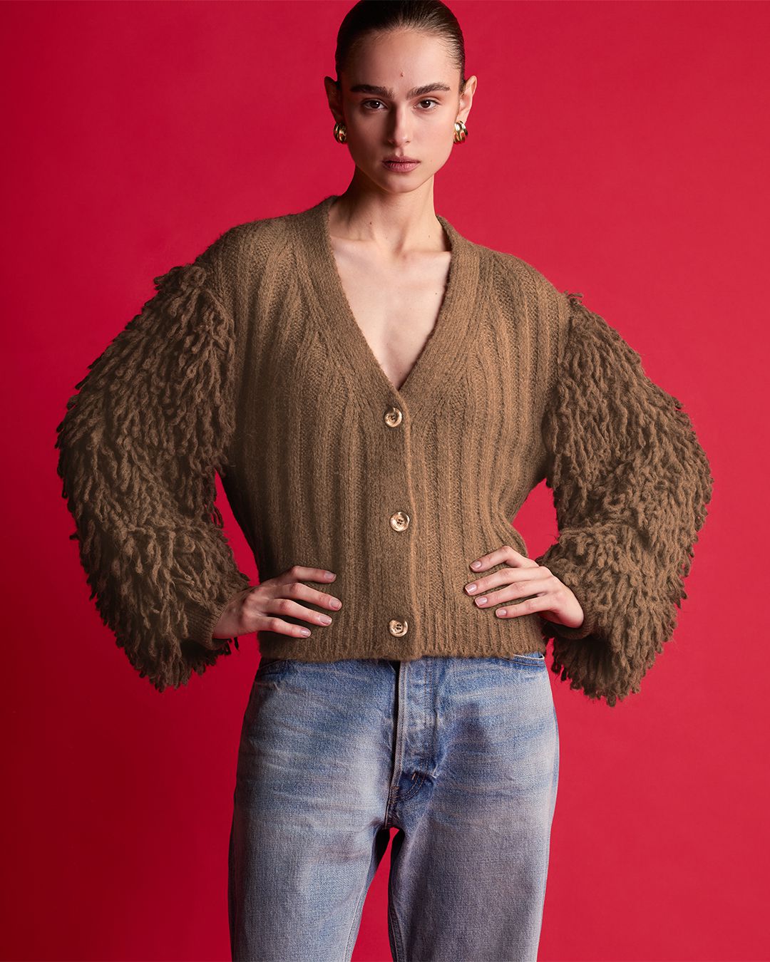 Cardigan Franjas Betsy Bege Matte - Maria Pavan