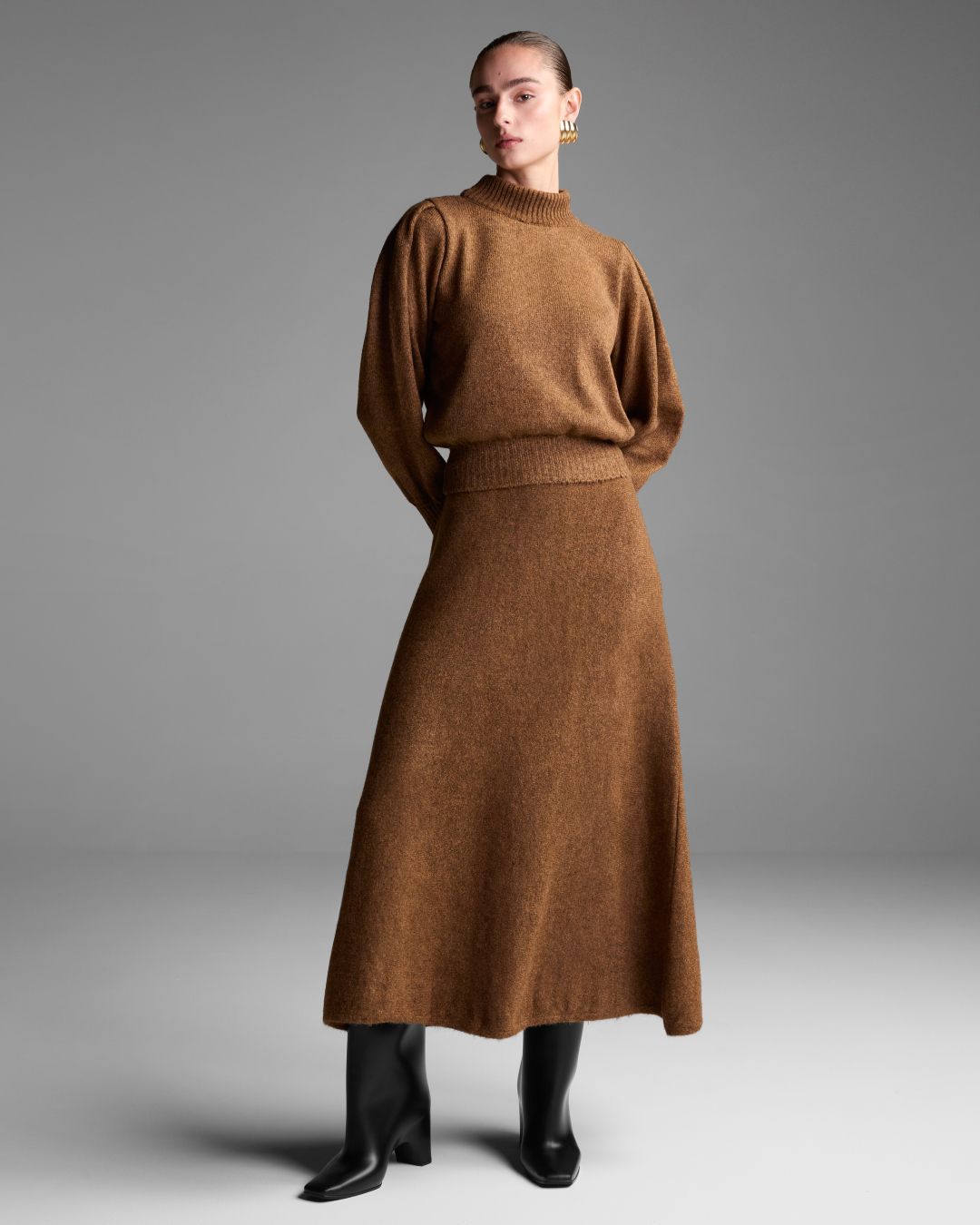 Saia Noruega Marrom Cognac - Maria Pavan