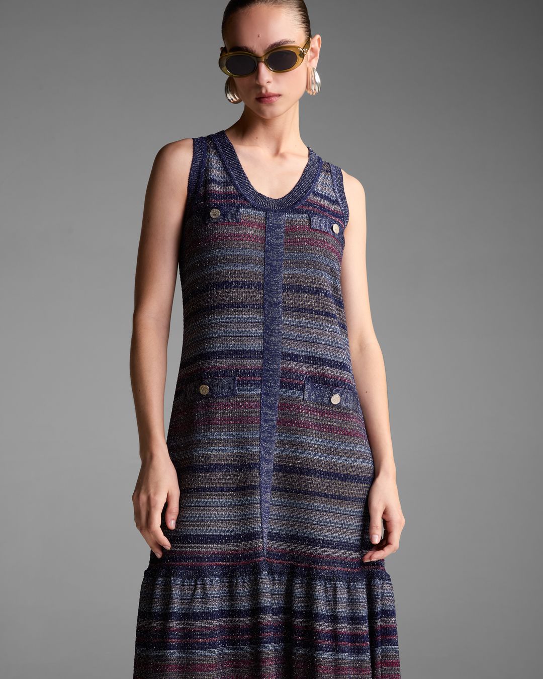Vestido Cavado Nuage Lurex Listras - Maria Pavan