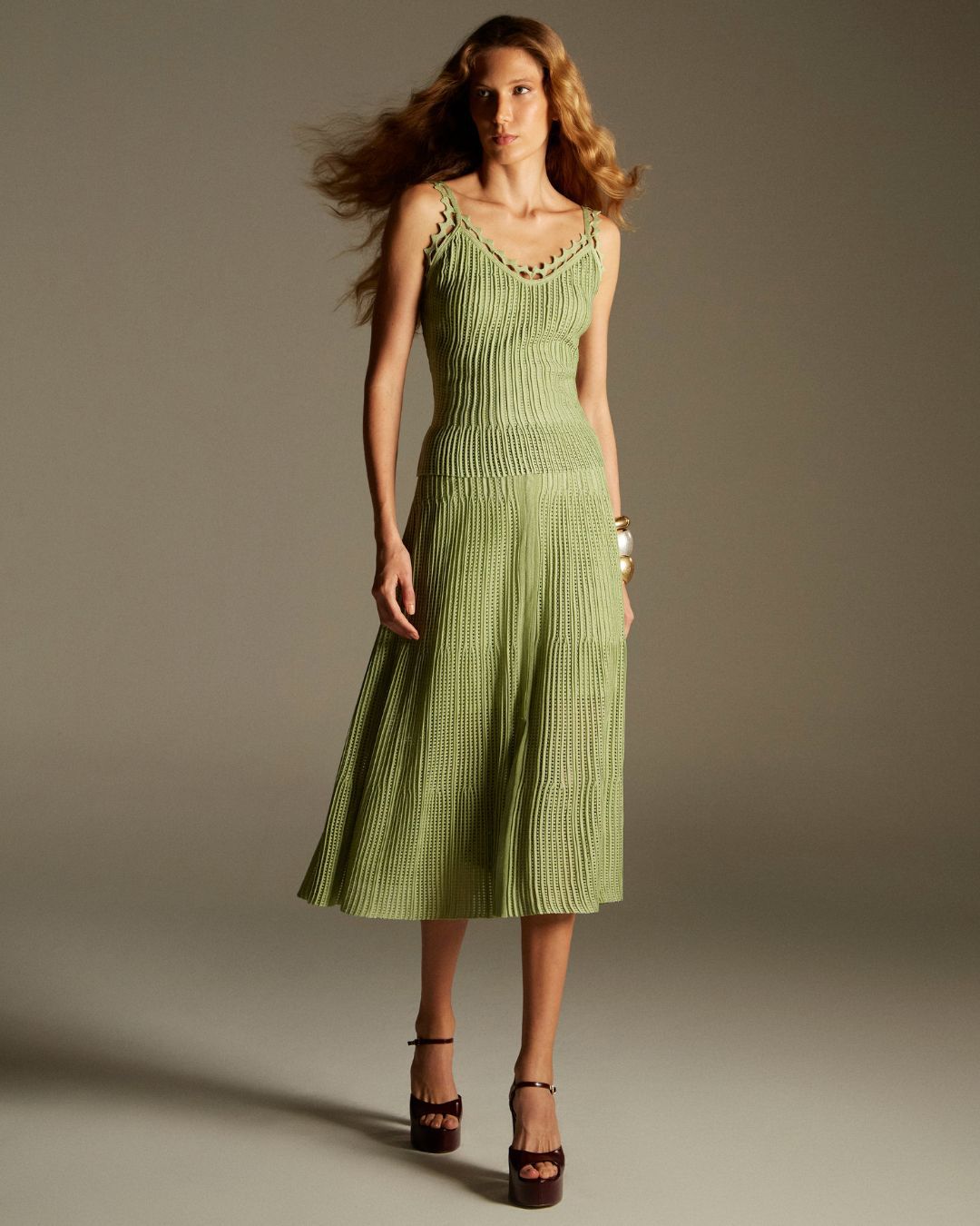 Saia Midi Folha Verde Folha - Maria Pavan