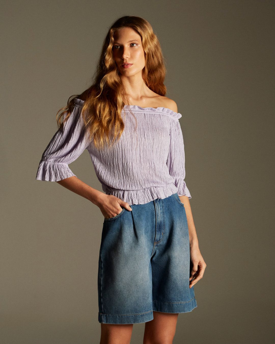 Blusa Poinsétia Lilás Ombro a Ombro - Maria Pavan