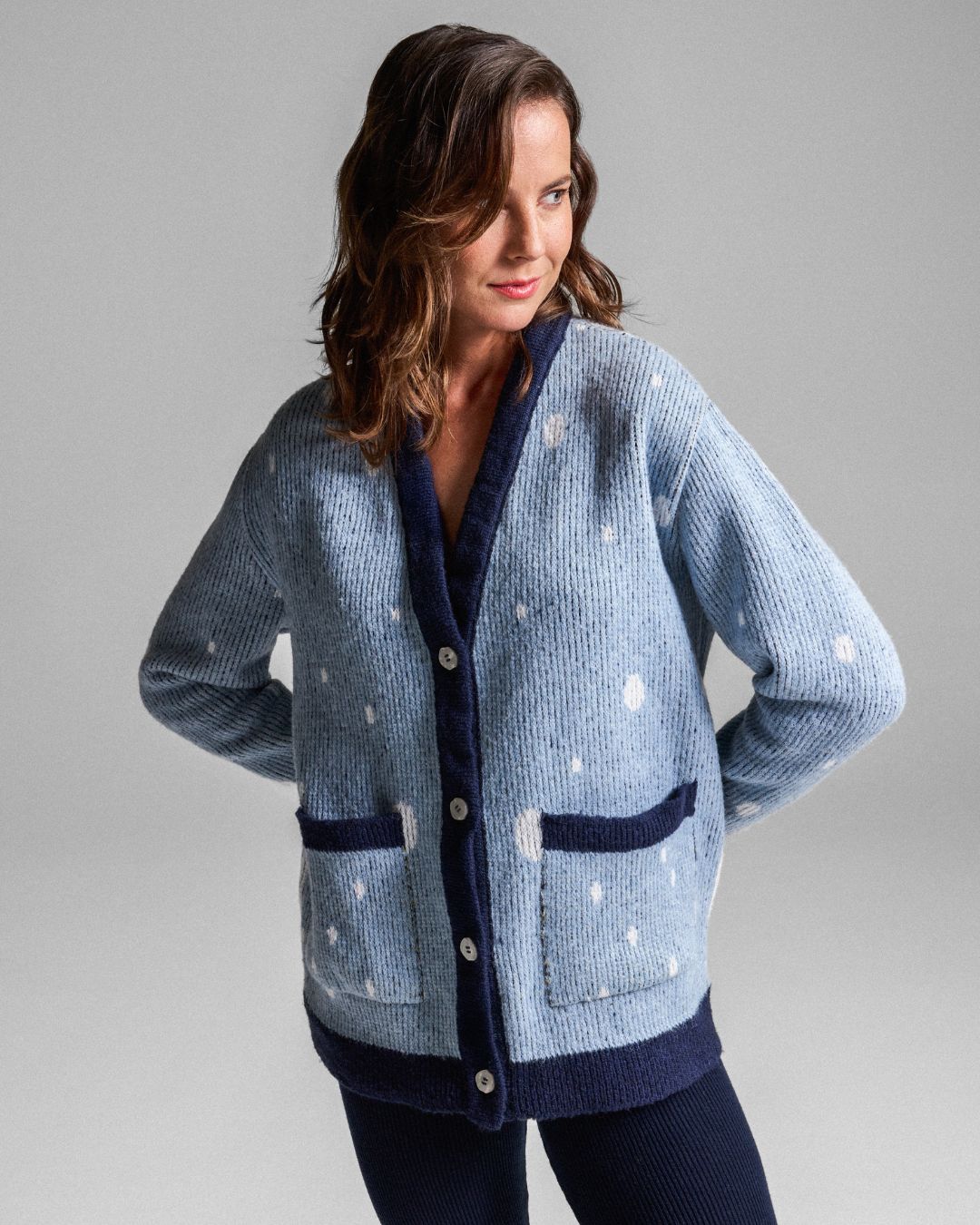 Cardigan Jacquard Ski Azul Claro - Maria Pavan