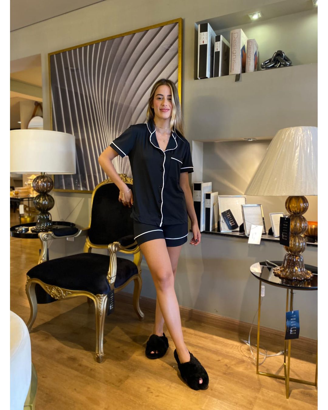 Pijama Americano curto Preto - Mimo de Renda
