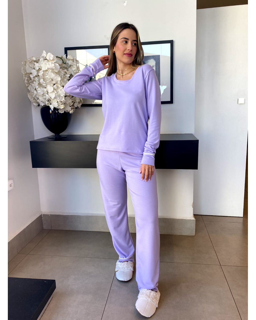 Pijama Moletinho Longo Violeta Lilás - Mimo de Renda