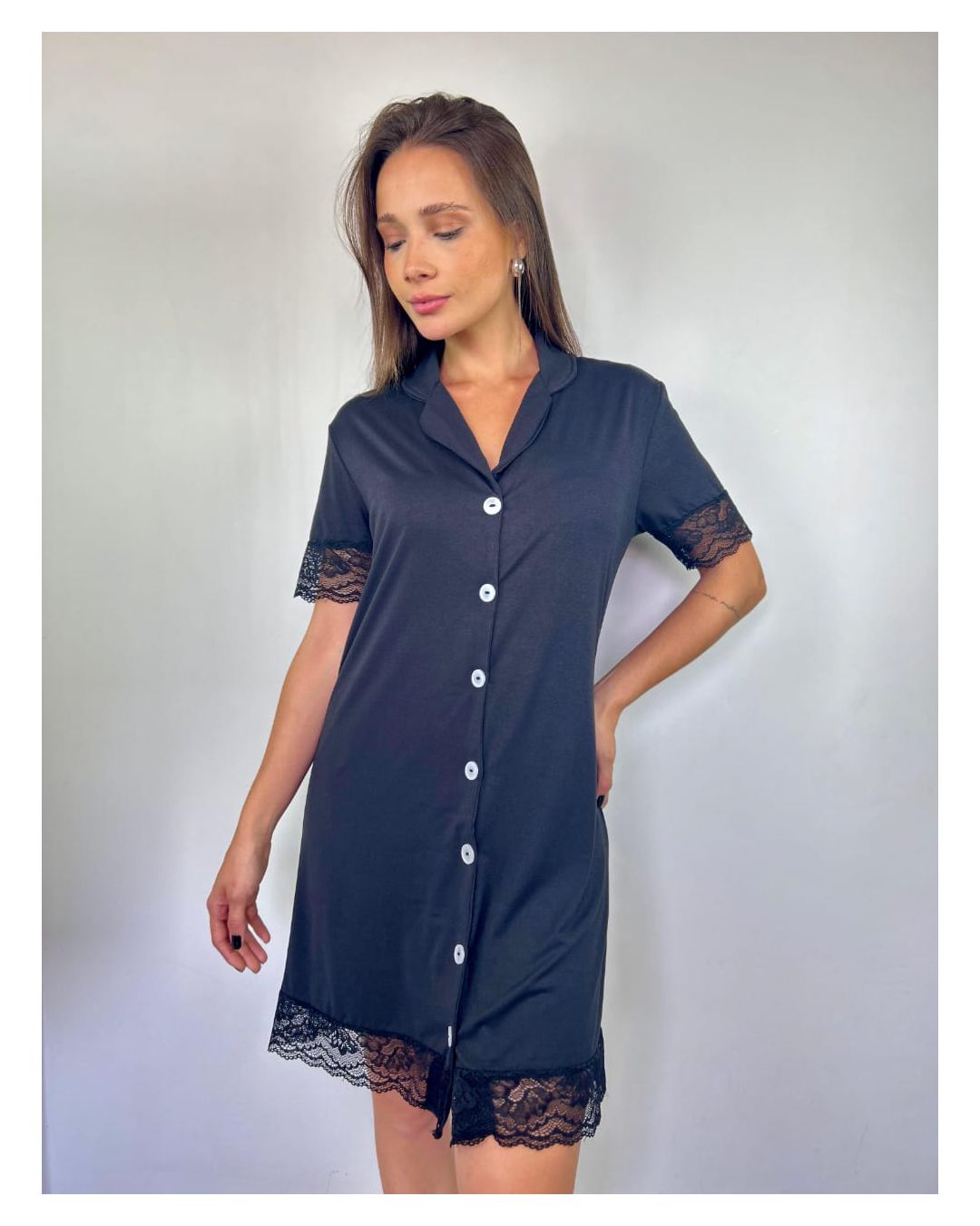 Camisola Alfaiataria Thais Preto - Mimo de Renda