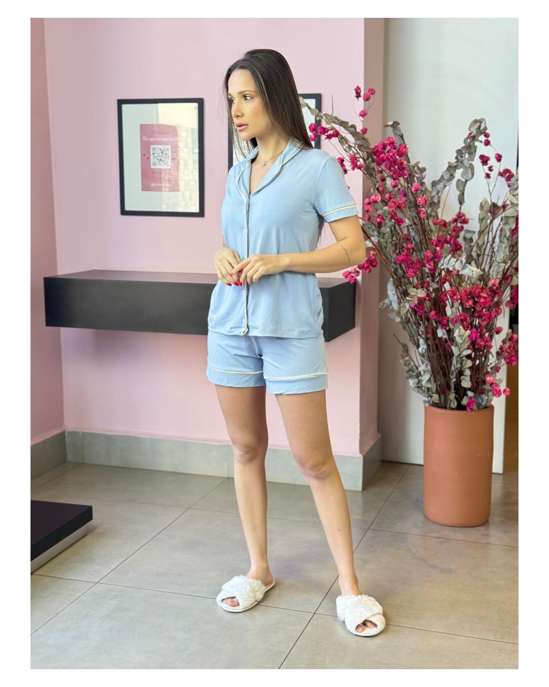 PIJAMA AMERICANO CURTO AZUL BEBÊ - Mimo de Renda