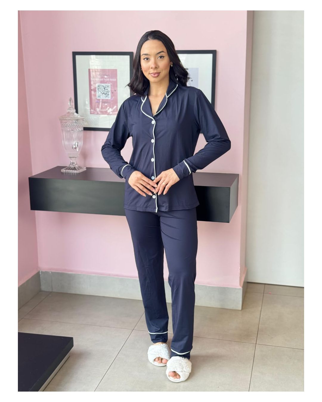 PIJAMA LONGO AMERICANO AZUL MARINHO - Mimo de Renda