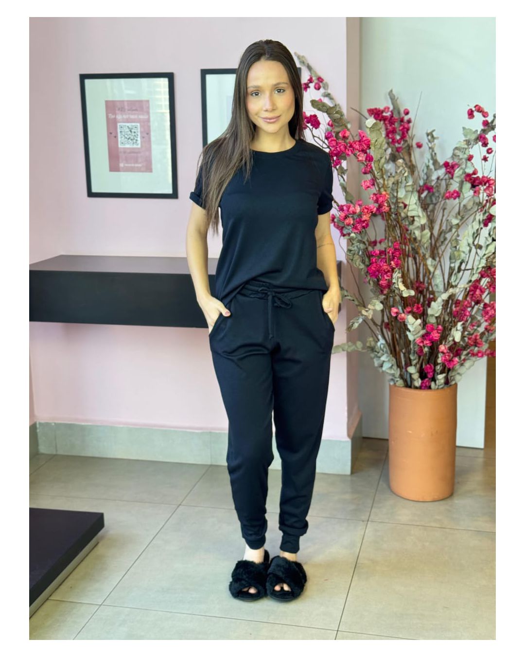 PIJAMA MEIA ESTAÇÃO CANELADO PRETO - Mimo de Renda