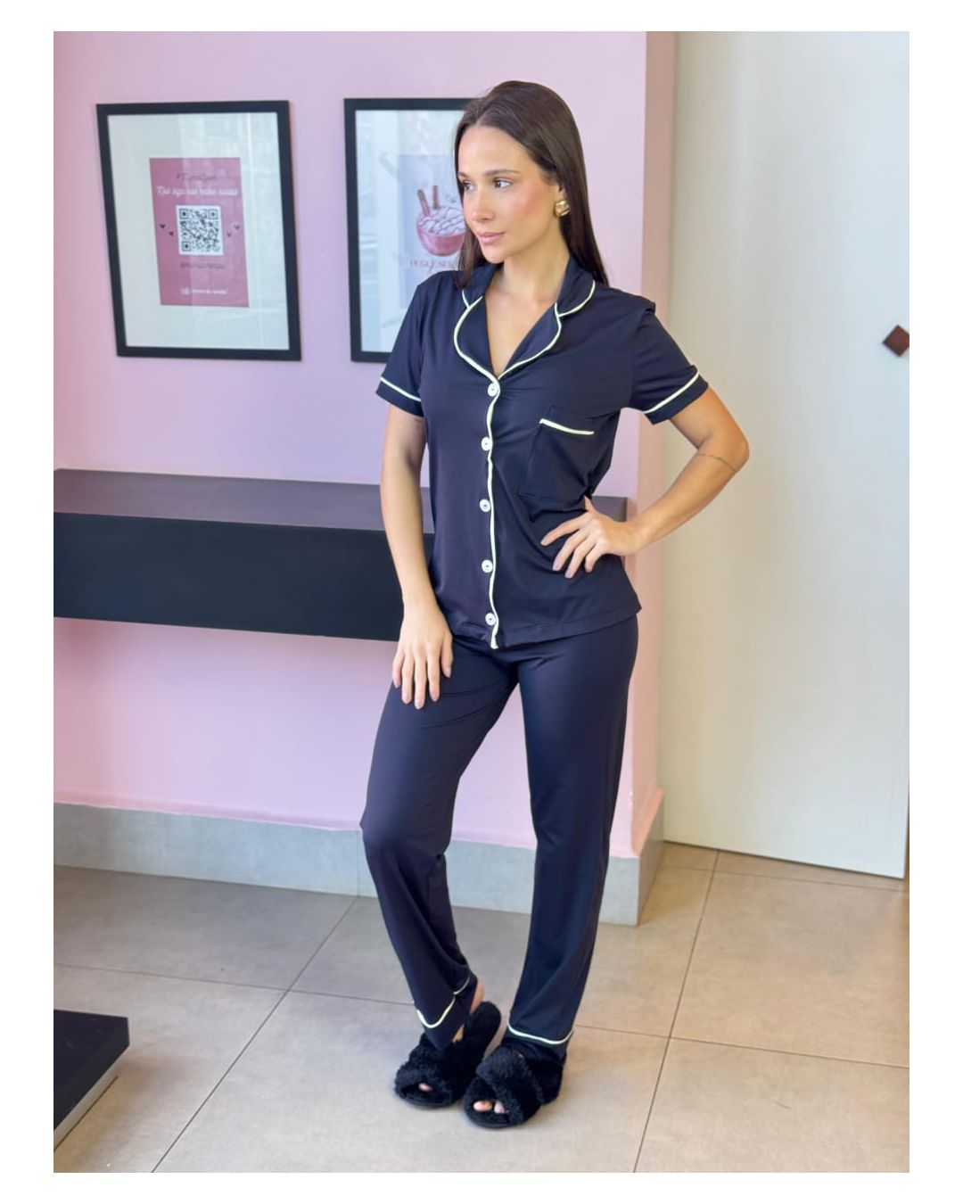 PIJAMA AMERICANO MEIA ESTAÇÃO PRETO - Mimo de Renda