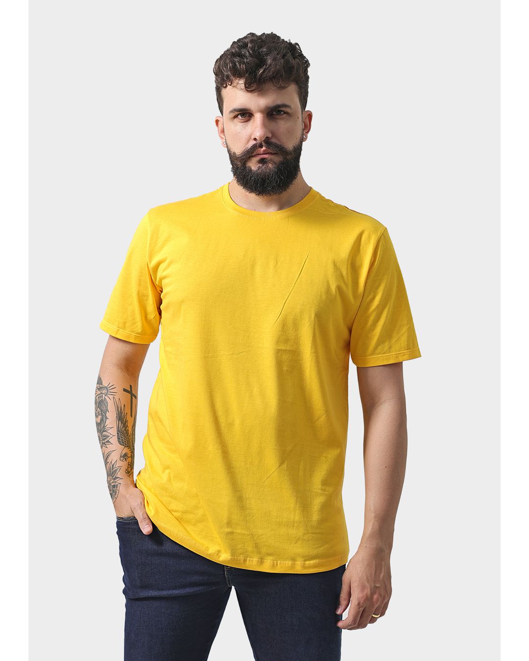 Camiseta Masculina Básica Lisa Amarela - Techmalhas
