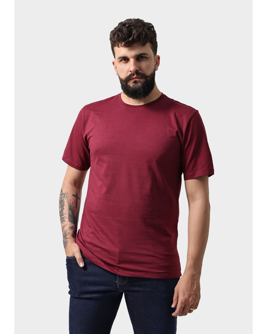 Camiseta Masculina Básica Lisa Bordo - Techmalhas