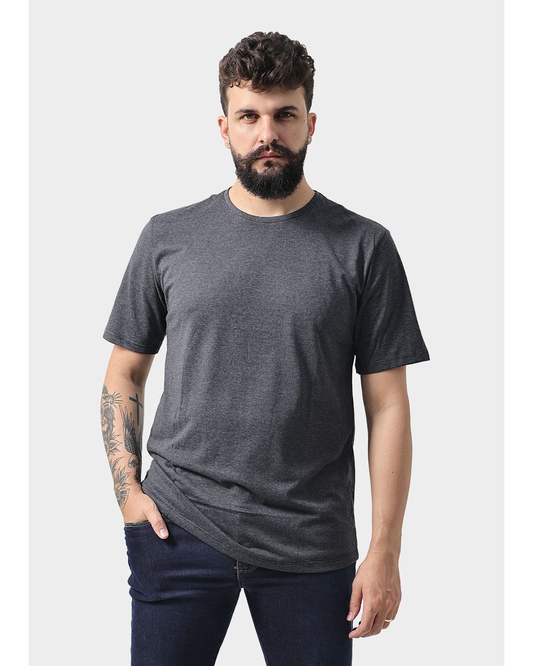 Camiseta Masculina Básica Lisa Chumbo - Techmalhas