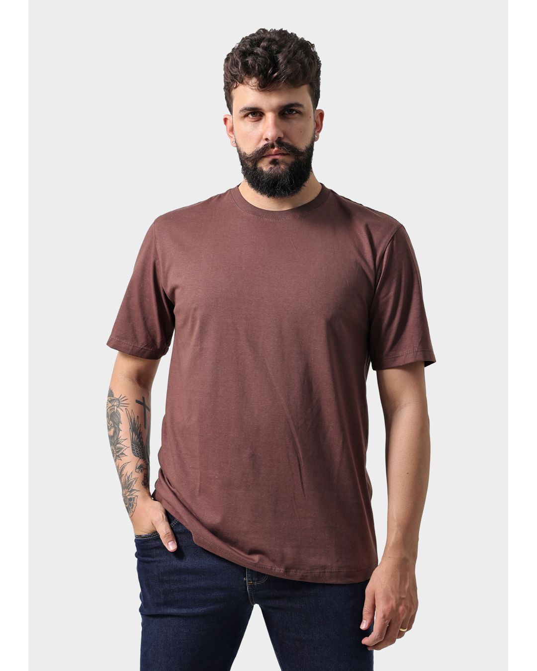 Camiseta Masculina Básica Lisa Marrom - Techmalhas