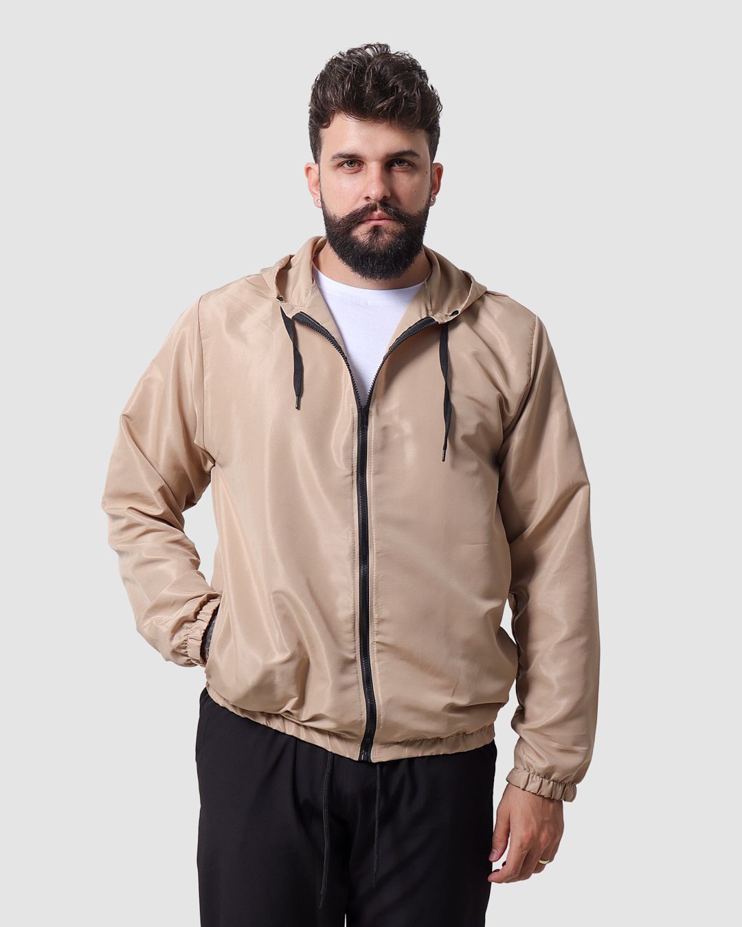 Jaqueta Corta Vento Masculina Com Zíper Bege - Techmalhas
