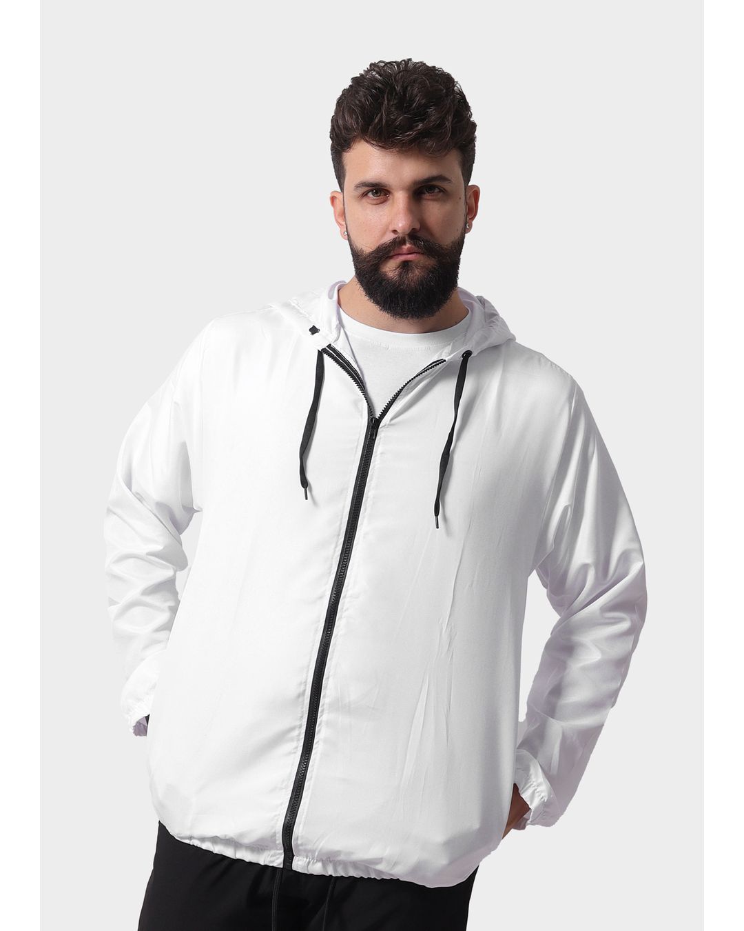 Jaqueta Corta Vento Masculina Com Zíper Branco - Techmalhas