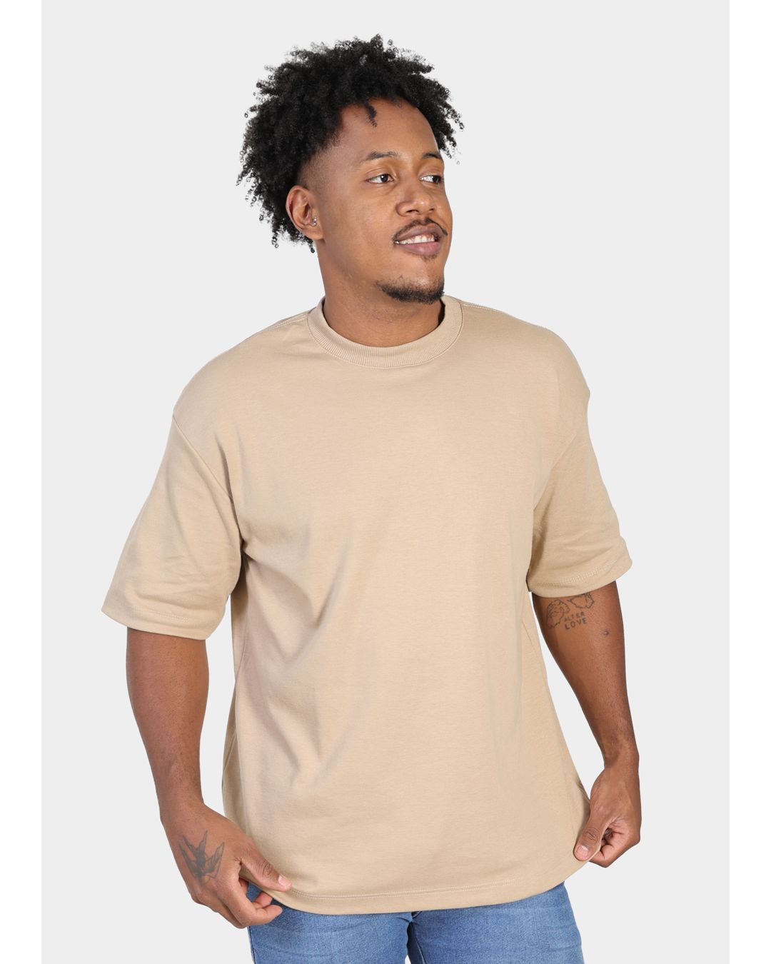 Camiseta Masculina Oversized Suedine Cáqui - Techmalhas