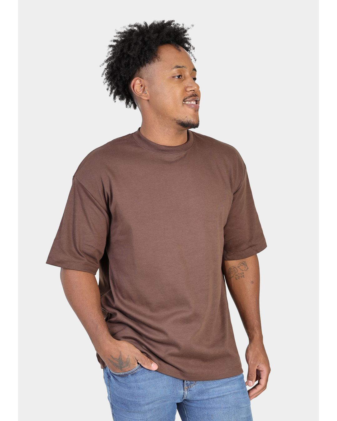 Camiseta Masculina Oversized Suedine Marrom - Techmalhas
