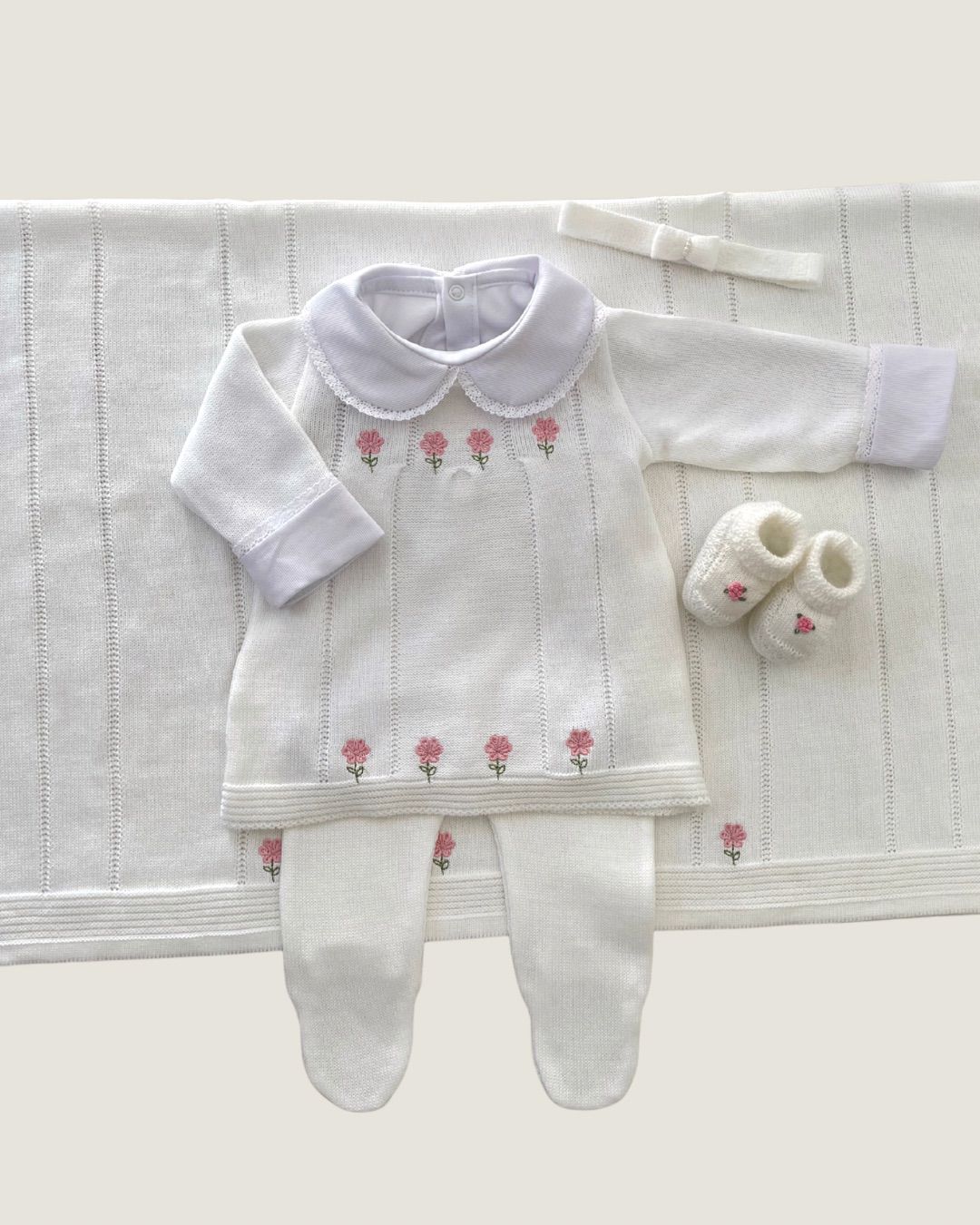 Saída Maternidade Alice Flores Branca