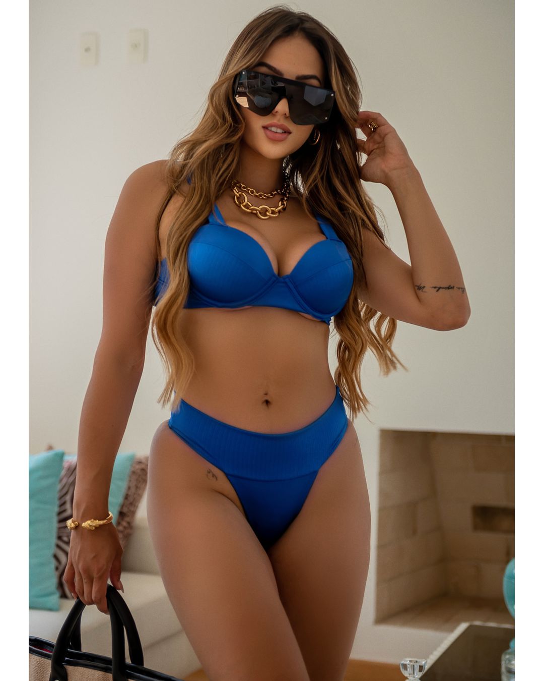 Biquíni Allure Meia Taça Up Azul Royal Cintura Alta