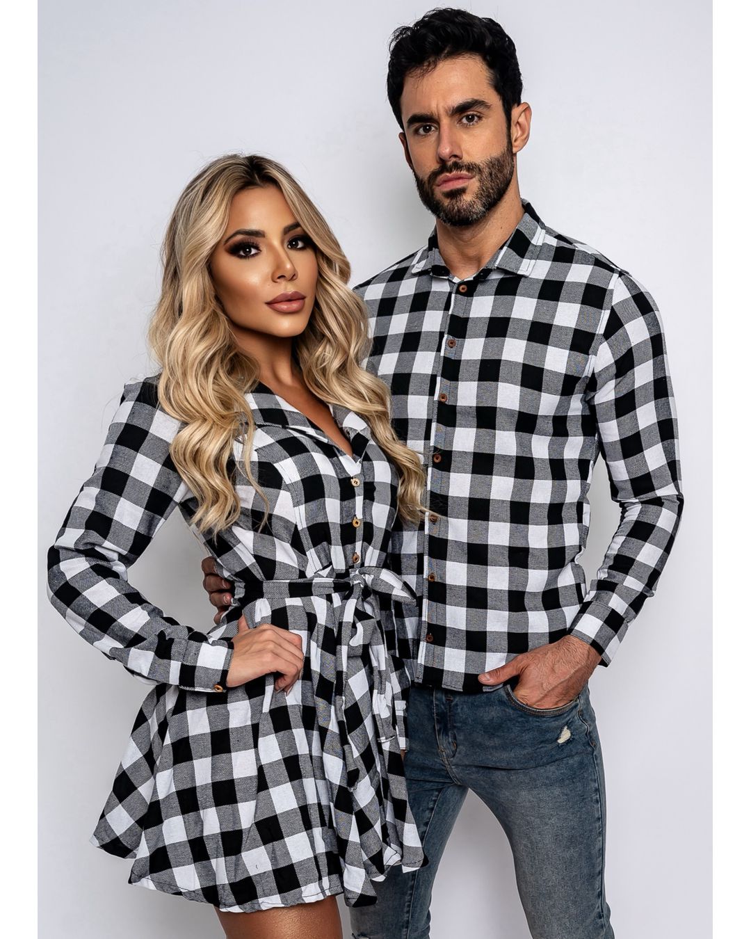 Kit Camisa e Chemisier Xadrez Preto e Branco