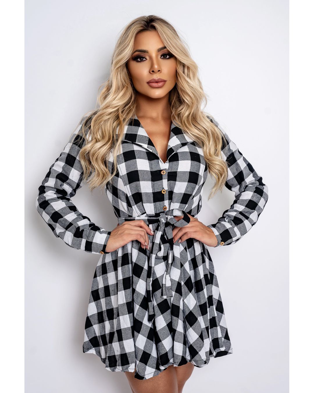 Vestido Chemisier Xadrez Preto e Branco