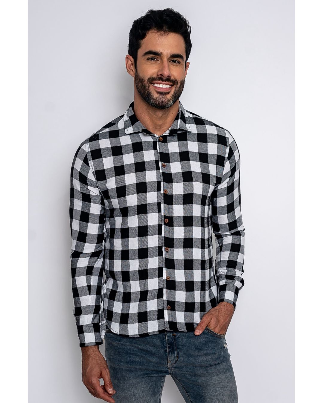 Camisa Xadrez Preto e Branco Masculina 