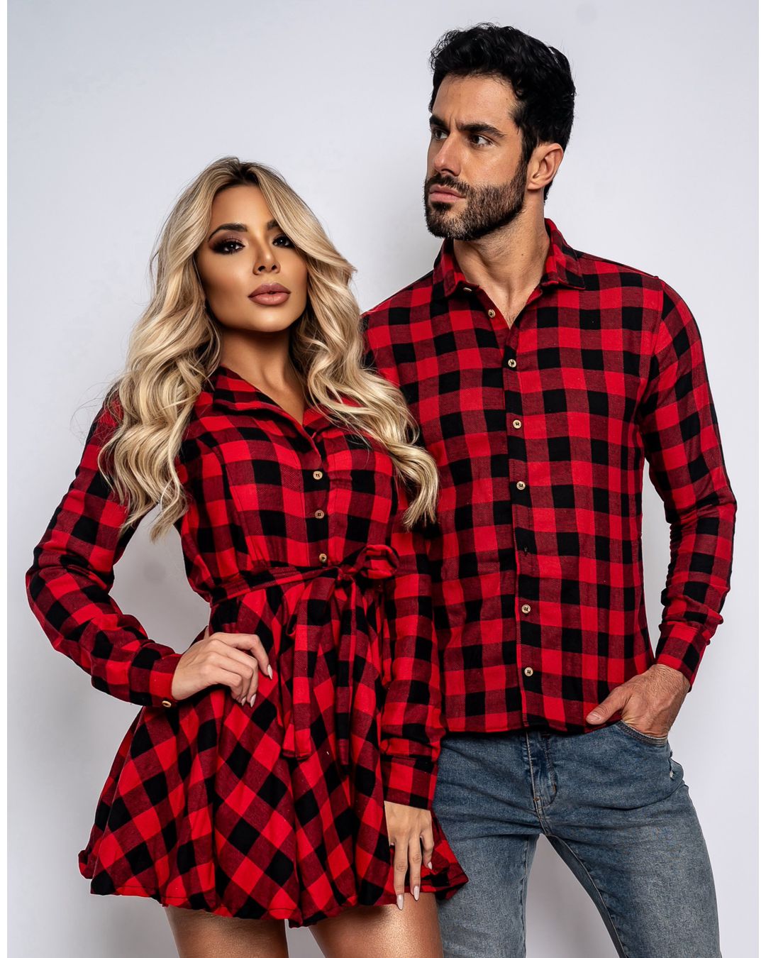Kit Camisa e Chemisier Xadrez Vermelho