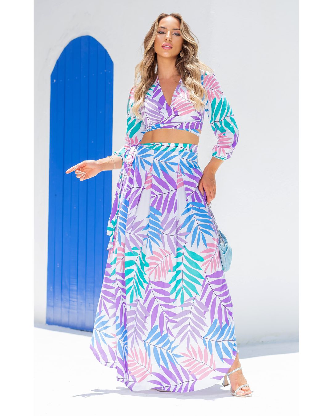 Conjunto Cropped e Saia Maldivas Estampado