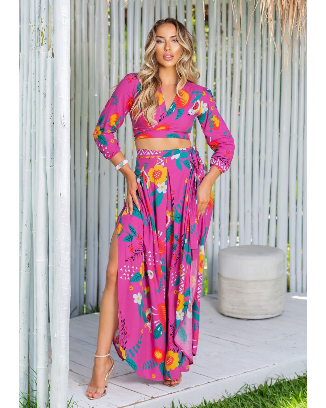 Conjunto Cropped e Saia Cancún Estampado