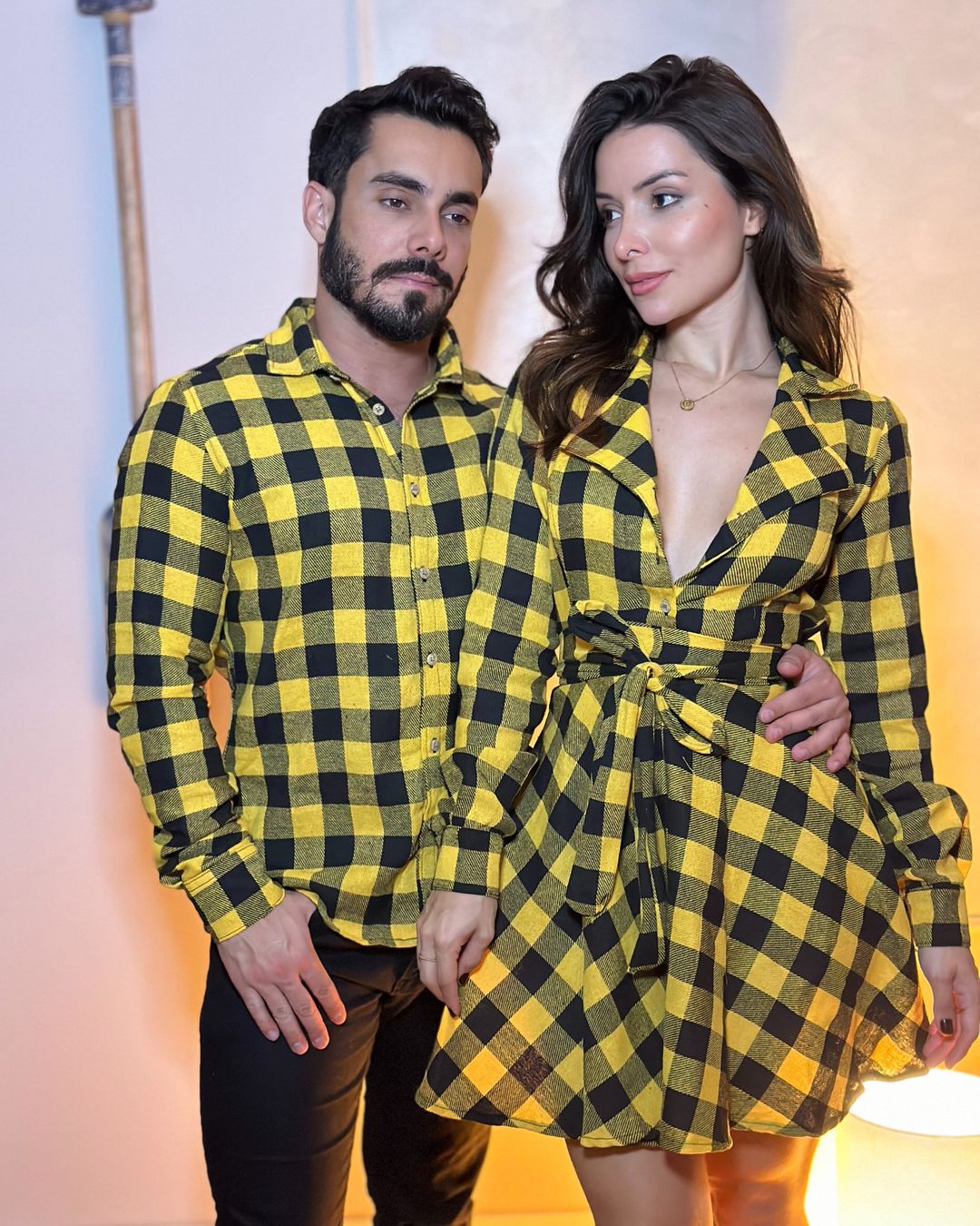 Kit Camisa e Chemisier xadrez Preto com Amarelo 